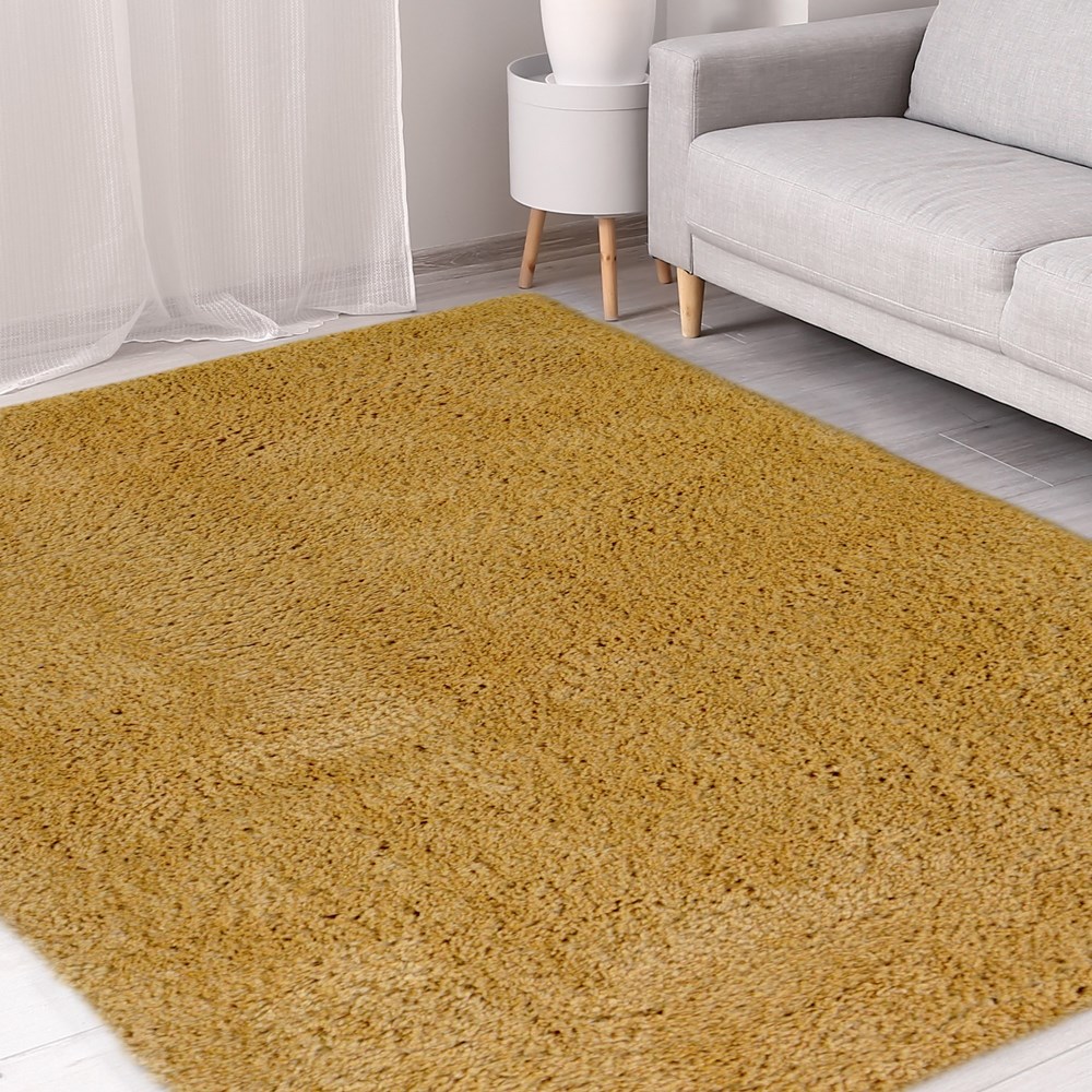 Snug Plain Shaggy Modern Rugs in Ochre Yellow